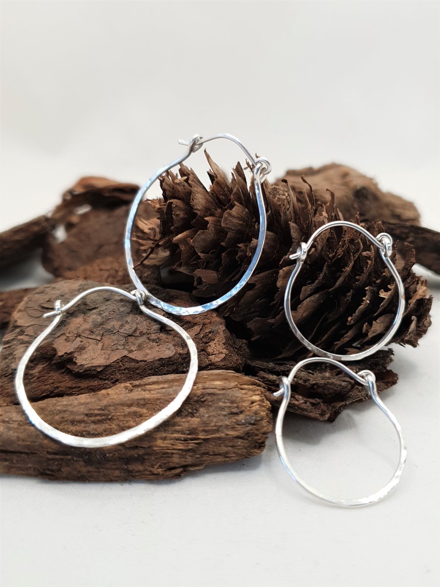 Sterling Silver Hoop Earrings, Boho Hoops, Hammered Silver Earrings