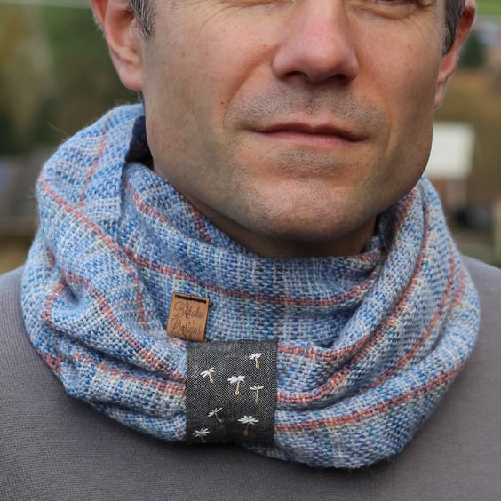 Hand Woven Cowl Light Blue with Dandelion Seed Embroidery