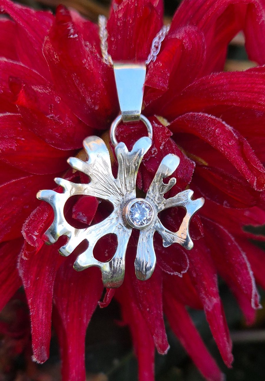 Sterling silver handmade abstract flower pendant