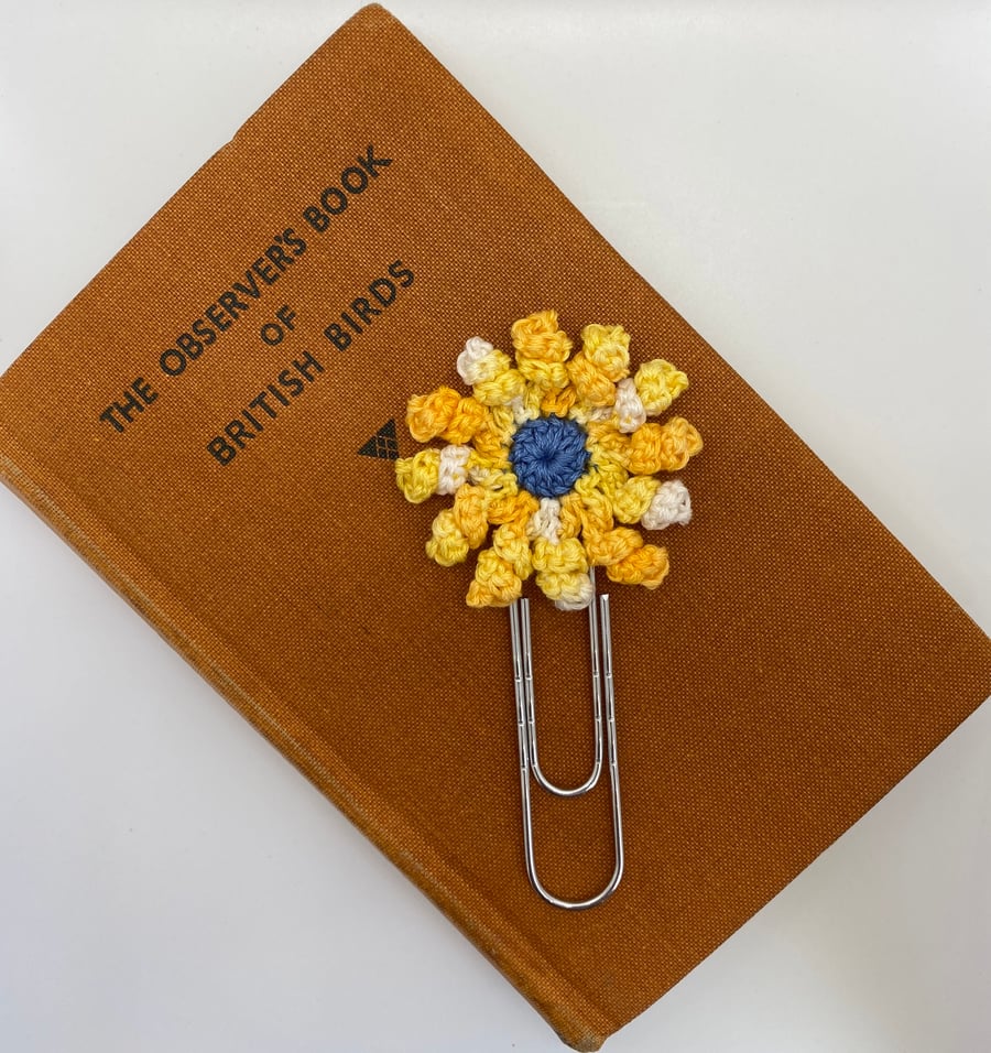 Flower paperclip bookmark in yellow and blue 