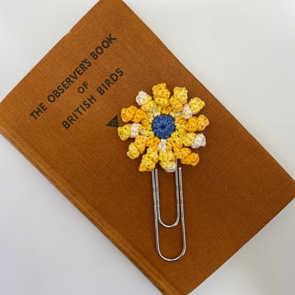 Flower paperclip bookmark in yellow and blue 