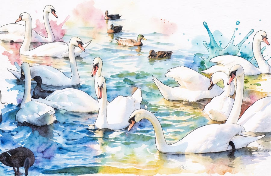 Swan & Ducks Norfolk Greeting Card A5