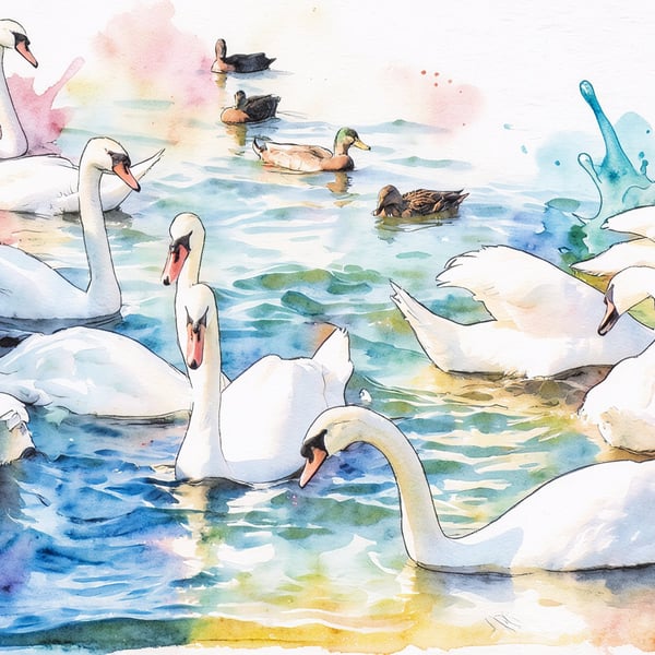 Swan & Ducks Norfolk Greeting Card A5