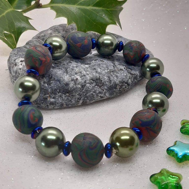 Dark green, navy and sienna bracelet