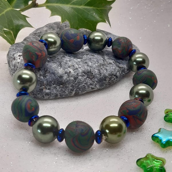 Dark green, navy and sienna bracelet