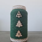 Forest Green Yarn Wrapped Christmas Jar, Rustic Home Decor