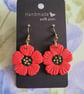 Handmade Polymer Clay Poppy Earrings.  316 Stainless Steel. Remembrance Day