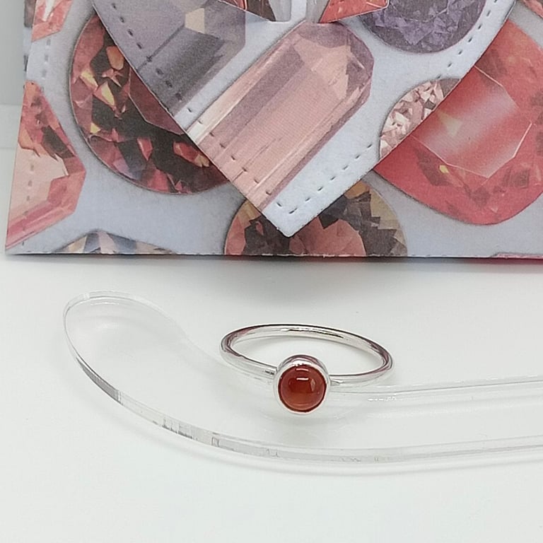 Carnelian Stacking ring sterling silver size N and Half , Hallmarked