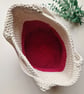 Cotton Crochet Shoulder Bag In Bold Pink & Natural Off White - Image 4