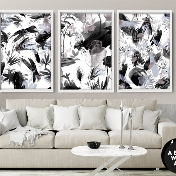 Home Decor Wall Art, Botanical Floral Set of 3 Posters, Minimalist Farmhouse Wal