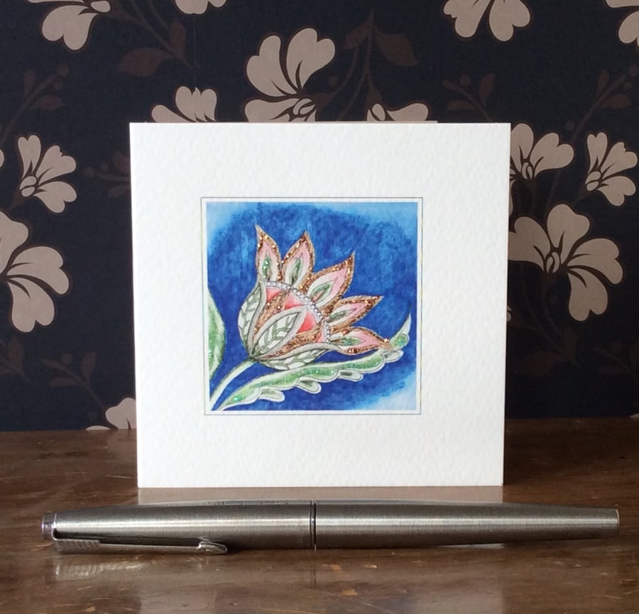 Watercolour flower printed card. 