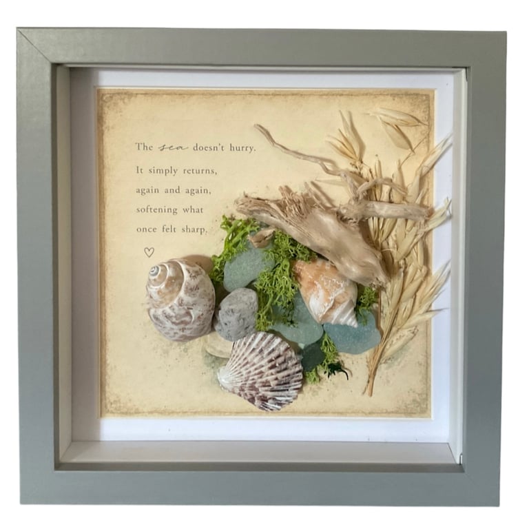 Seaside Curiosities Shadow Box. Coastal Wall Art with Sea Glass and Shells