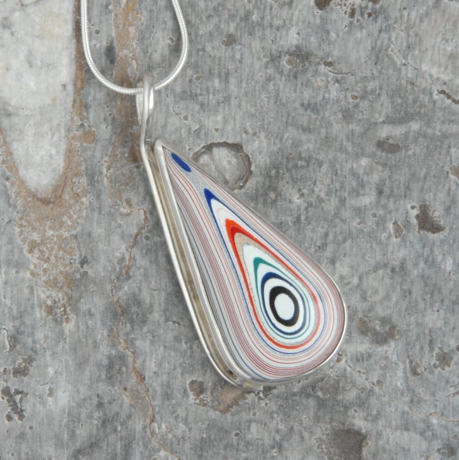SALE - Sterling silver and 70's truck fordite drop pendant
