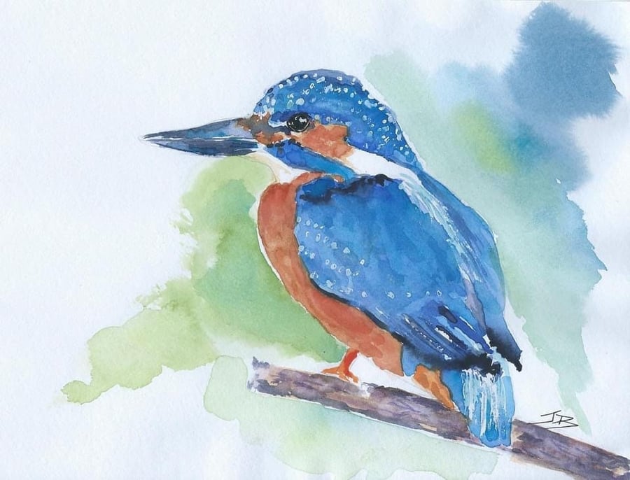 Giclee print of kingfisher painting ‘Riverbank Royalty’