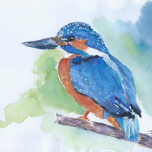 Giclee print of kingfisher painting ‘Riverbank Royalty’