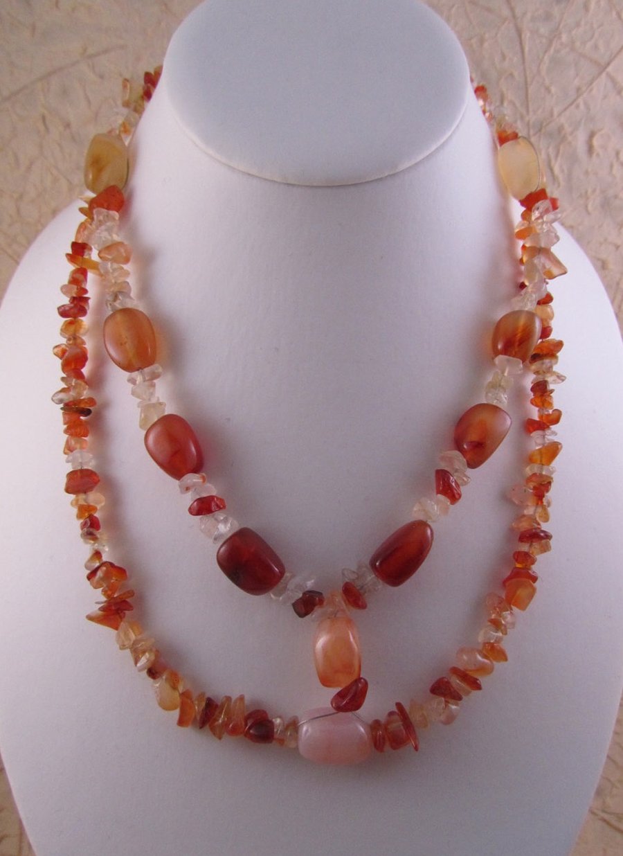 Orange and White Carnelian short necklace