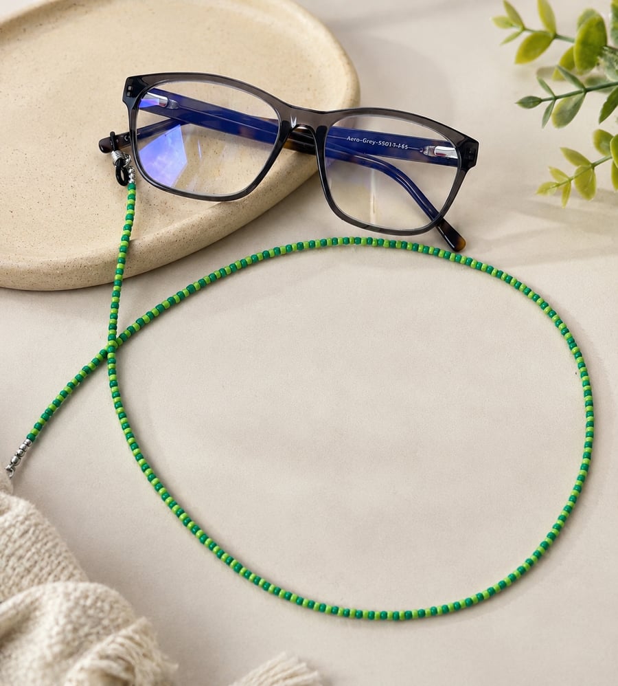 Handmade Seed Bead Glasses Chain,Green Colours