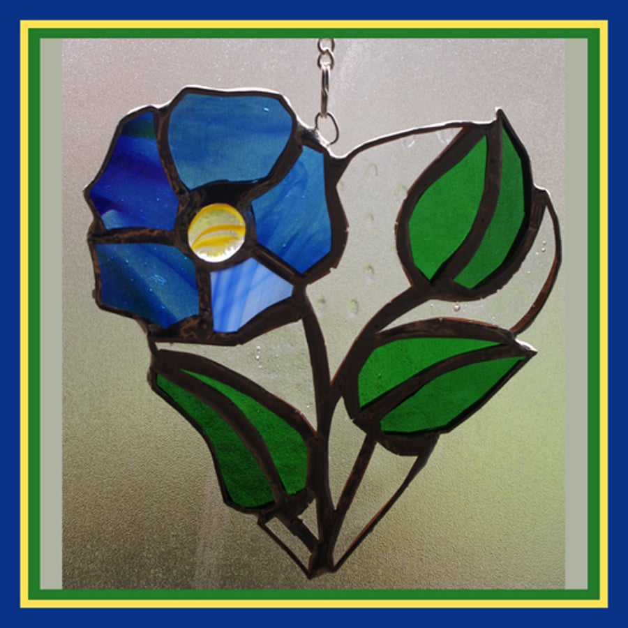 Pansy Heart  (Purple Blue) Suncatcher Stained Glass