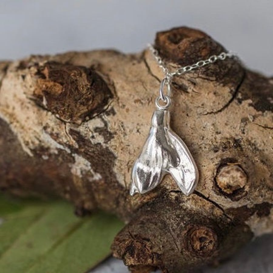Silver Snowdrop Necklace, Fine Silver Flower Pe... - Folksy