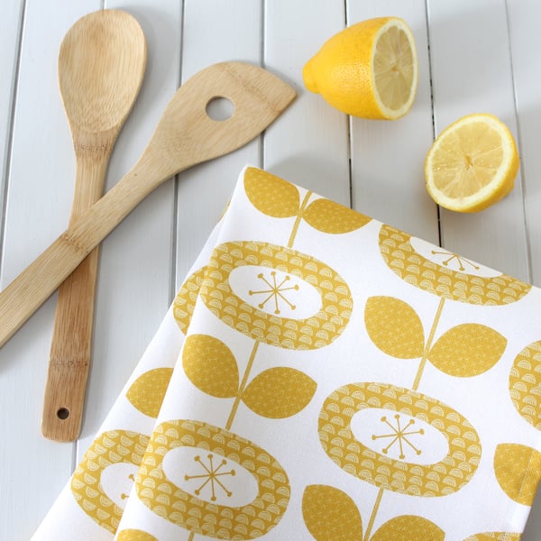 Yellow Bloom Flower Pattern Tea Towel