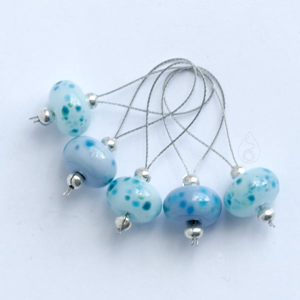 Lampwork Stitch Markers - Cool Blue Mix