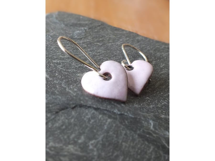 Baby pink enamelled heart earrings