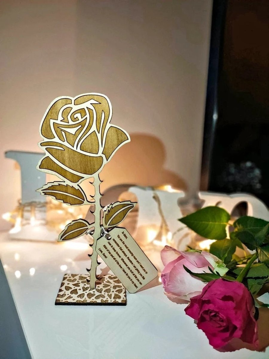 Personalised Rose, Everlasting Flower, Wooden Rose Gift, Valentine's, Engagement