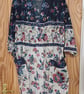 Bath robe upcycled textile kimono style blue and cream floral dressing gown - Image 3