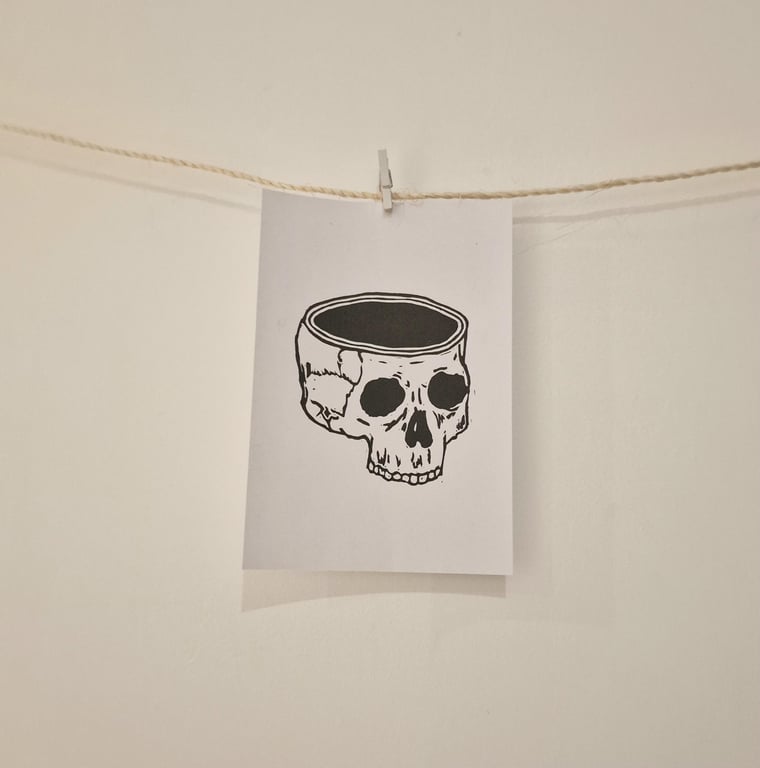 Mindless Skull Lino Print