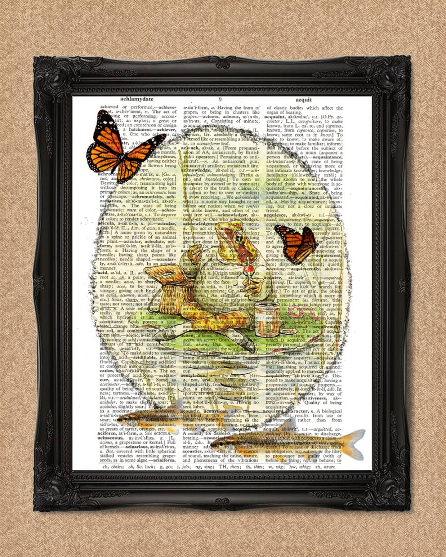 JEREMY FISHER DICTIONARY PRINT  Beatrix Potter illustration fishing themed A190D