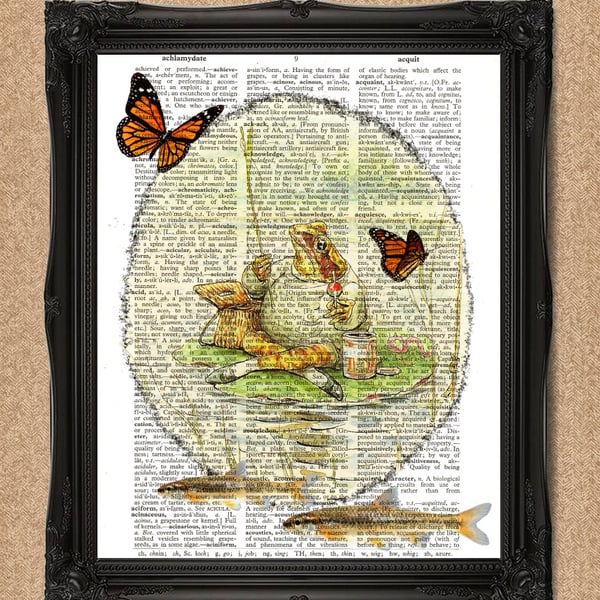 JEREMY FISHER DICTIONARY PRINT  Beatrix Potter illustration fishing themed A190D