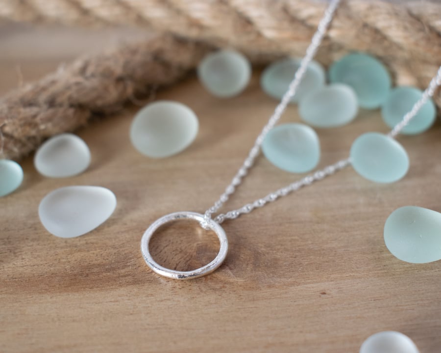 Textured Silver Circle Hoop Necklace