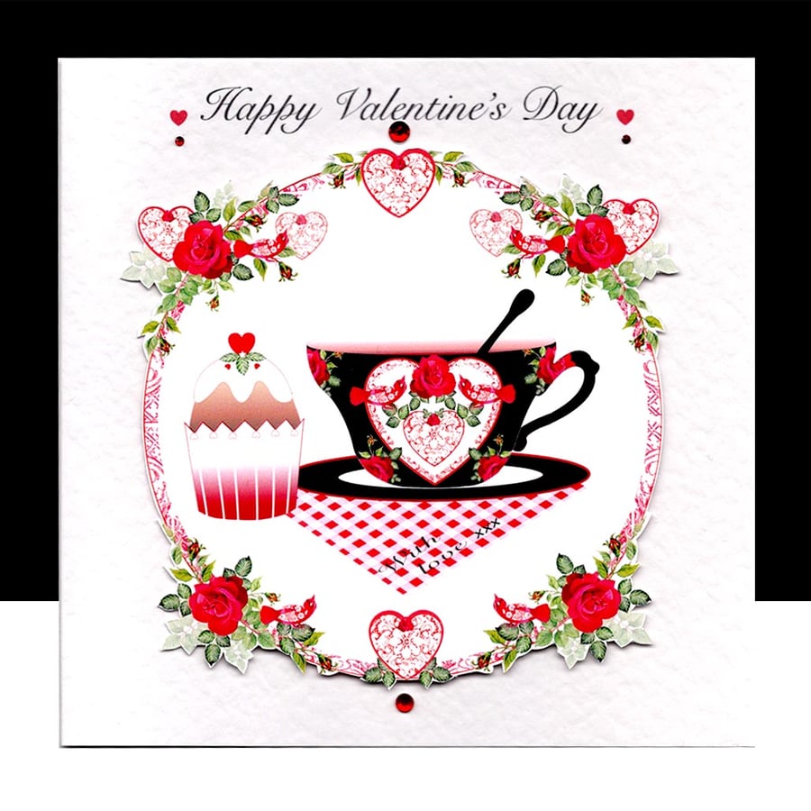 Happy Valentine’s Day- Red Roses Teatime Handmade Card 