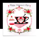 Happy Valentine’s Day- Red Roses Teatime Handmade Card 