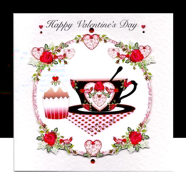 Happy Valentine’s Day- Red Roses Teatime Handmade Card 