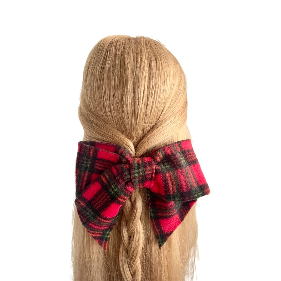 Winter retro red tartan hair bow clip for women