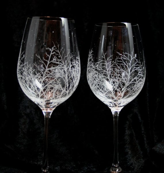 Winter Woodland Crystal Wine Glasses