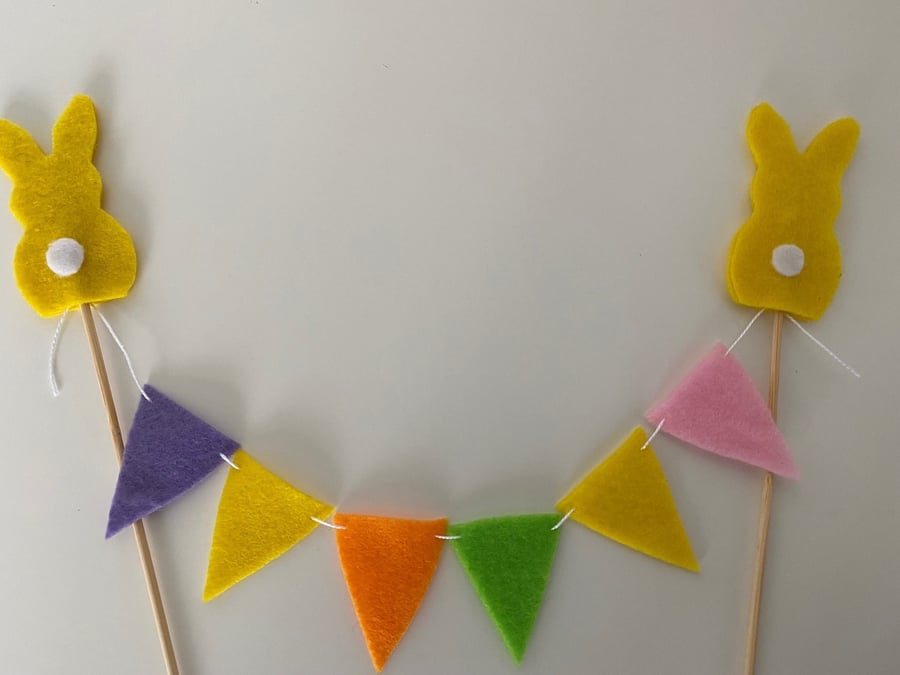 Felt Rabbit Cake Topper, Easter Bunny Cake Garland, Handmade Cake Bunting, Sprin