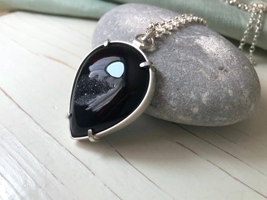 Silver Pendant set with a Black Agate Gemstone