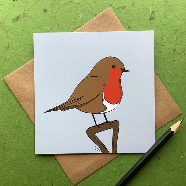Robin. Greetings card of garden bird. Blank inside.