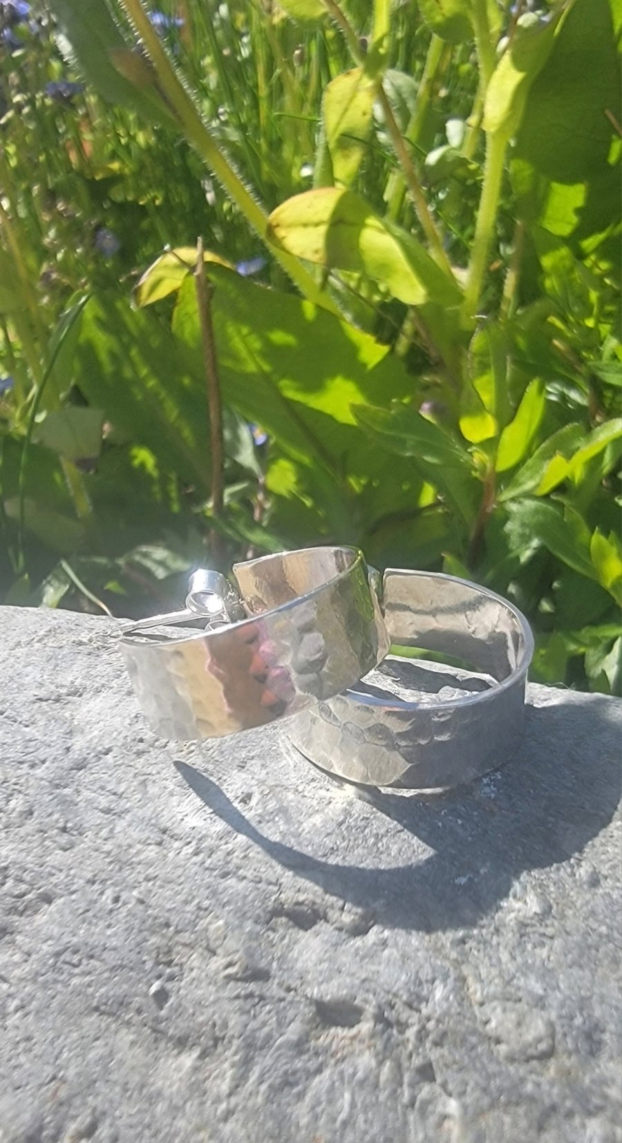 Sterling silver flat hammered hoop earrings 