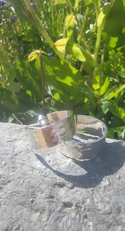 Sterling silver flat hammered hoop earrings 