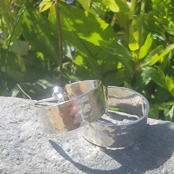 Sterling silver flat hammered hoop earrings 