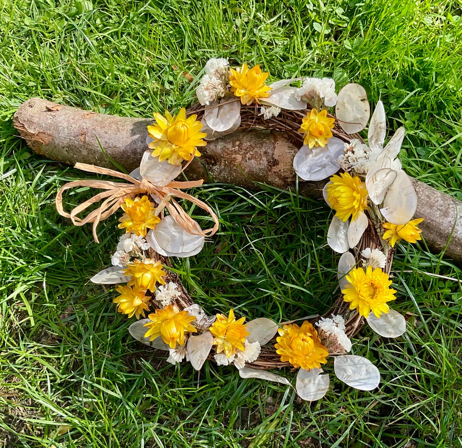 Dried Flower Wreath - yellow sunshine design for home decor
