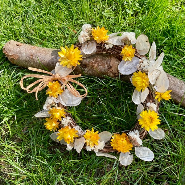 Dried Flower Wreath - yellow sunshine design for home decor