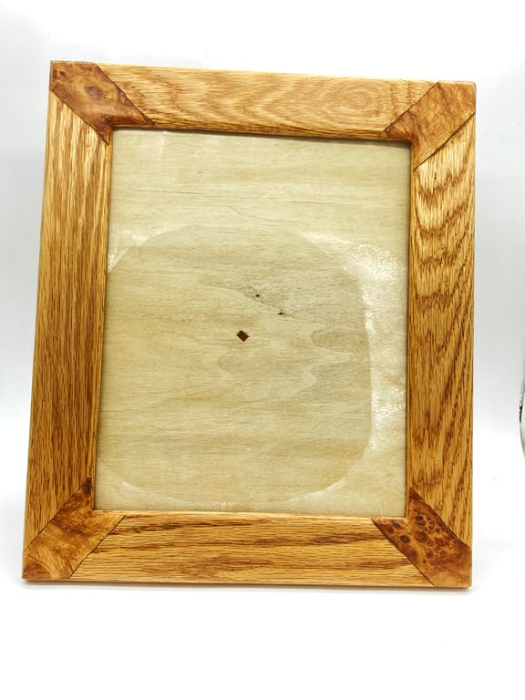 Solid oak picture frame with oak burl inlay