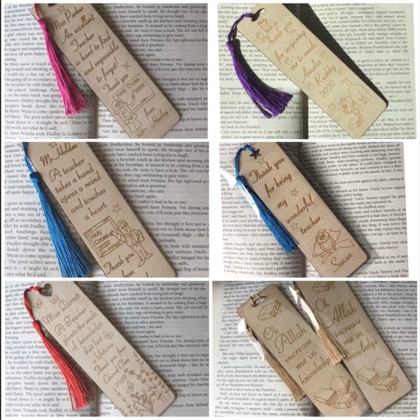 Personalised Teacher gift, teaching assistant engraved wooden bookmark