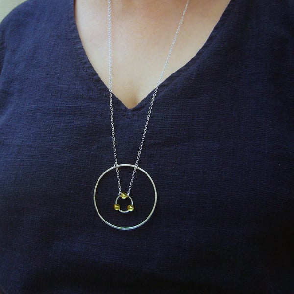 Silver circle & brass necklace, silver pendant, Seconds Sunday