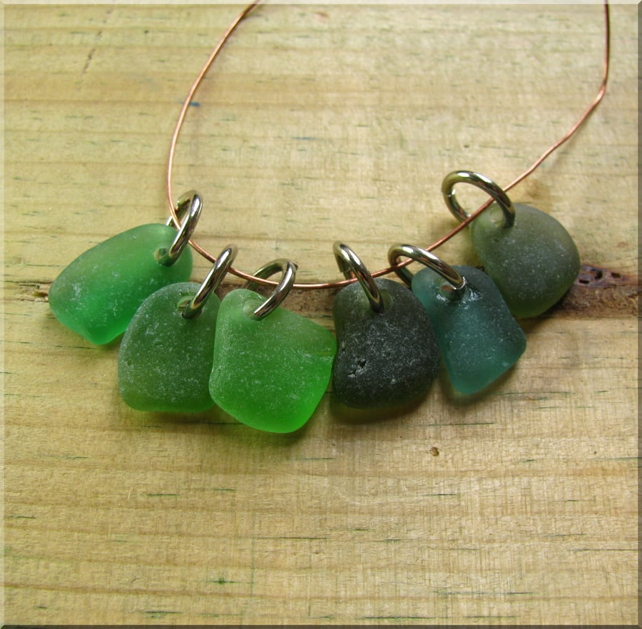 6 Natural sea glass beads, top drilled , supplies (13)