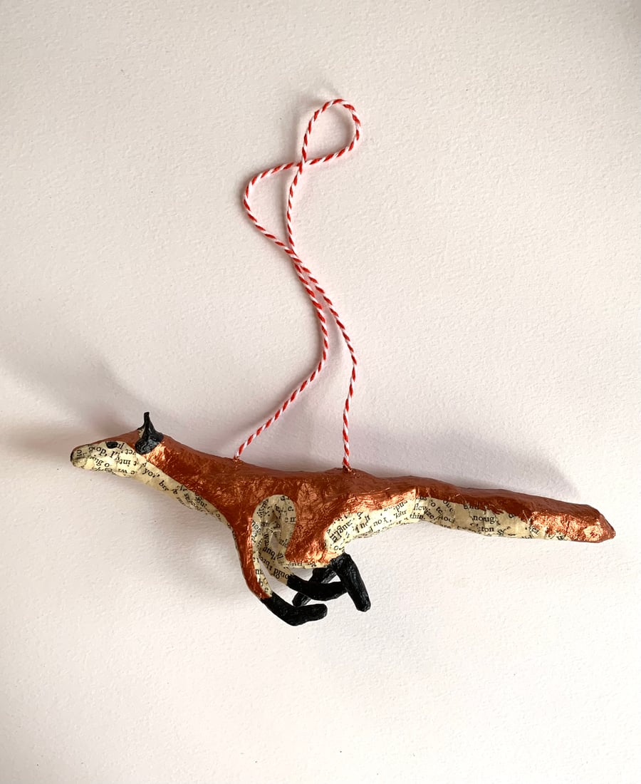 Handmade Paper Fox, Running Leaping Christmas Tree Ornament